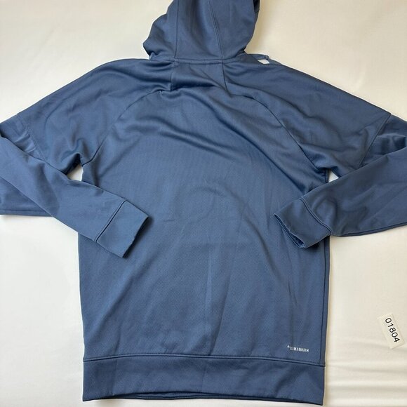 Adidas Hoodie Mens Medium Blue ClimaWarm Pullover Athletic Three Stripes Logo - Picture 10 of 11